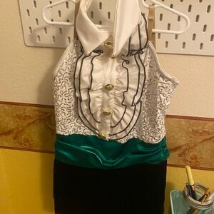 Elegant White and Green Ruffled Dress